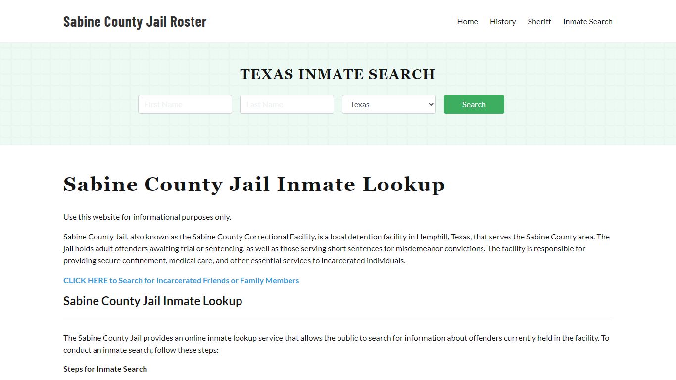 Sabine County Jail Roster Lookup, TX, Inmate Search