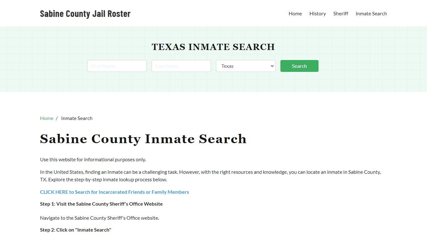 Sabine County, TX Detainee Lookup