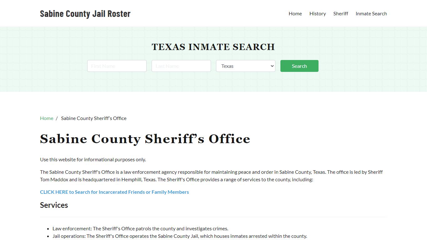 Sabine County Sheriff Office, TX, Arrest Warrants Search