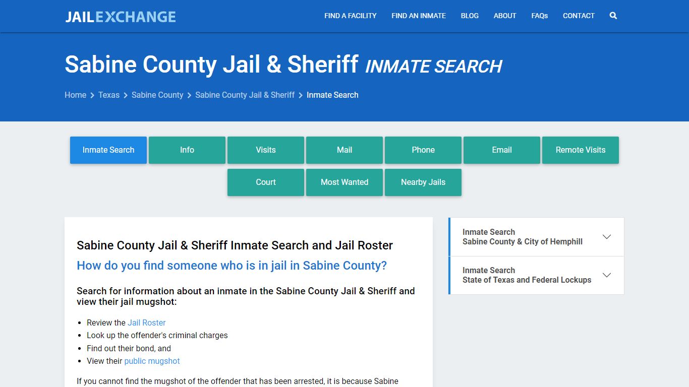 Inmate Search: Roster & Mugshots - Sabine County Jail & Sheriff, TX